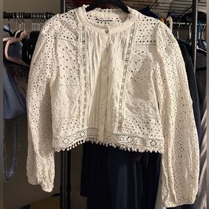 Zara White Eyelet 100% Cotton Blouse
